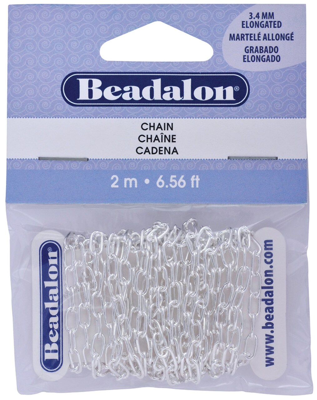 Beadalon Metal Chain, Elongated Cable Silver-Plated, 3.4mm